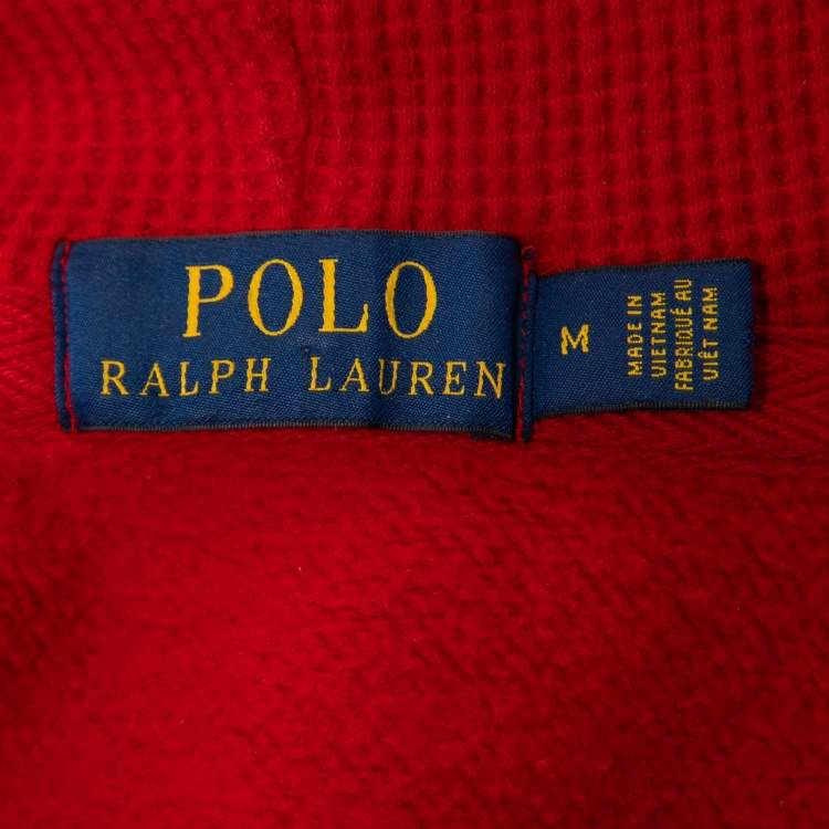 Pre Owned Polo Ralph Lauren Red Cotton Knit Zip Up Hooded Jacket M