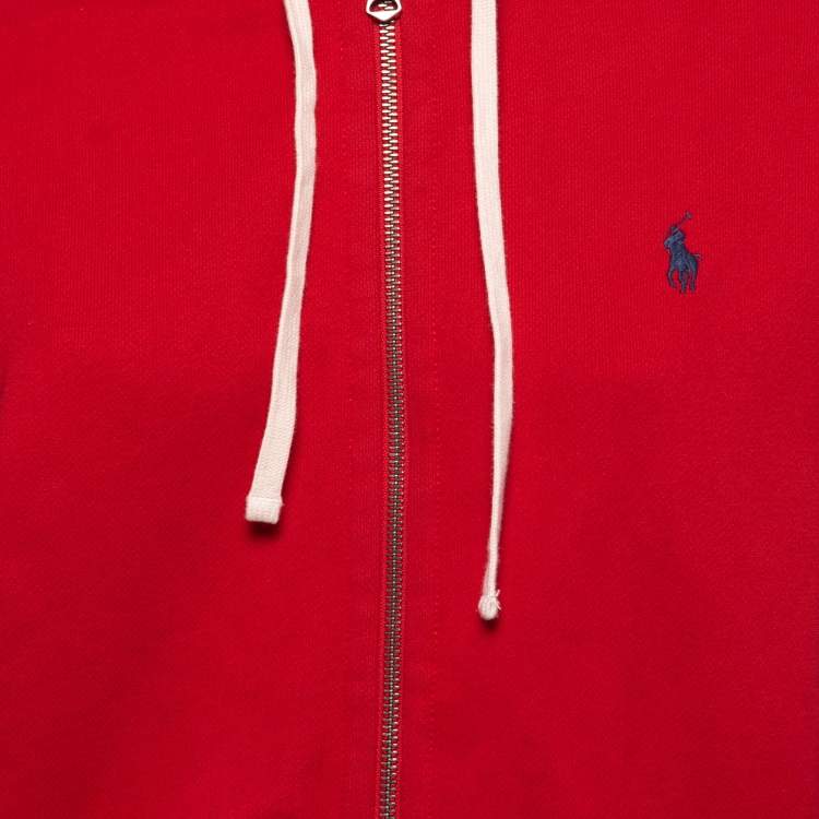 Pre Owned Polo Ralph Lauren Red Cotton Knit Zip Up Hooded Jacket M
