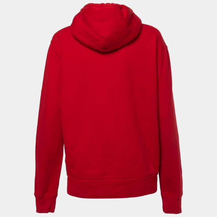 Pre Owned Polo Ralph Lauren Red Cotton Knit Zip Up Hooded Jacket M