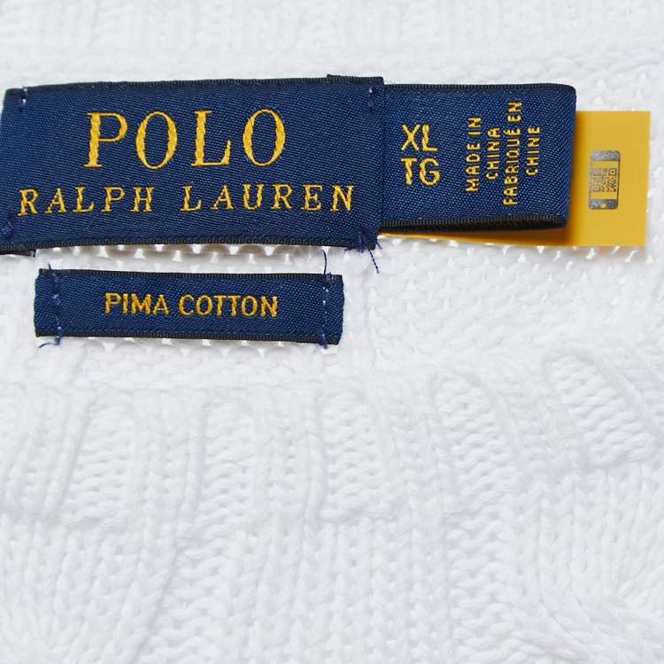 Pre Owned Polo Ralph Lauren White Pima Cotton Cable Knit Sweater XL