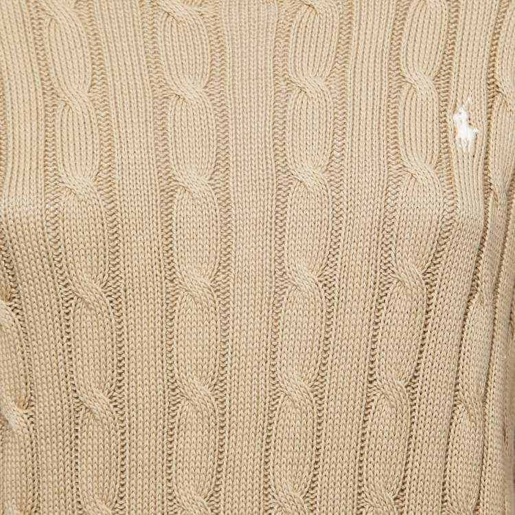 Pre Owned Polo Ralph Lauren Beige Pima Cotton Cable Knit Sweater XL