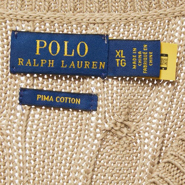 Pre Owned Polo Ralph Lauren Beige Pima Cotton Cable Knit Sweater XL