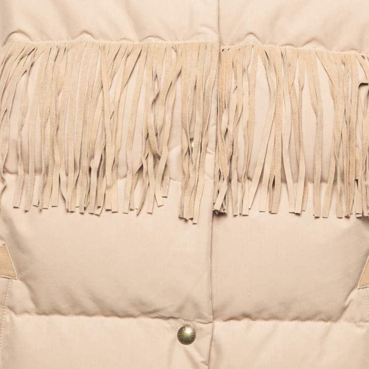 Pre Owned Polo Ralph Lauren Beige Gabardine Fringed Down Jacket L