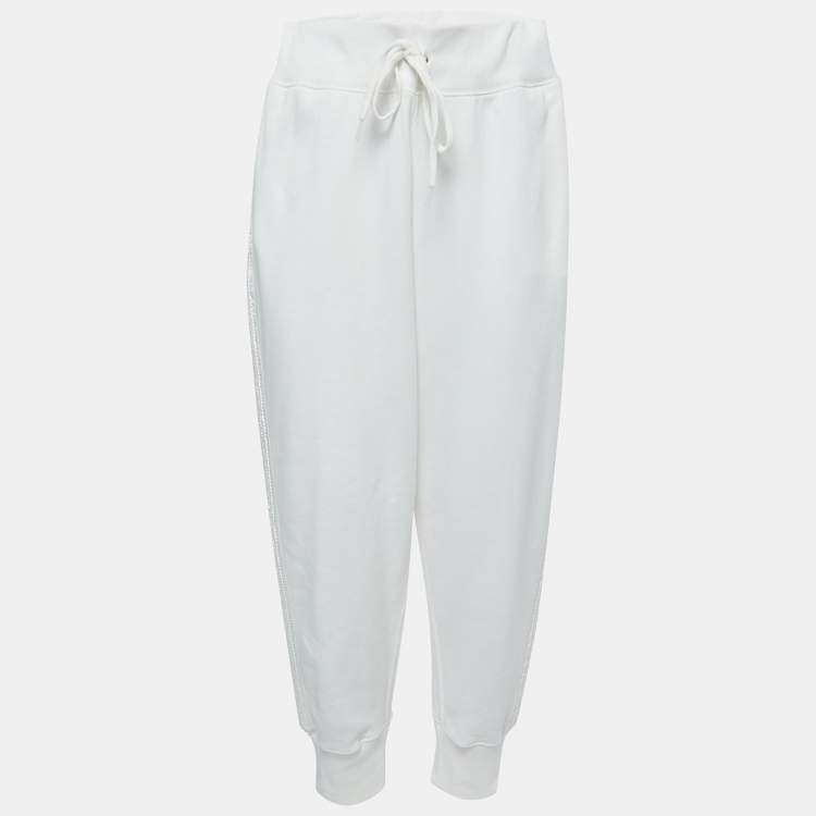 Polo Ralph Lauren White Cotton Beaded Side Stripe Jog Pants XL