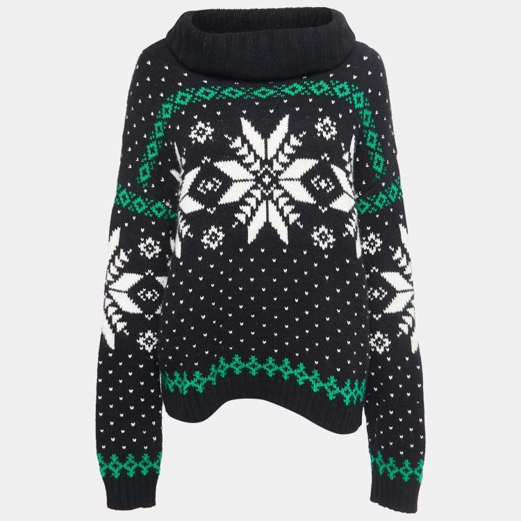 Pre Owned Polo Ralph Lauren Black Snow Flake Patterned Knit Turtle Neck Sweater L 