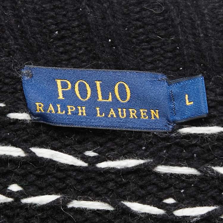 Pre Owned Polo Ralph Lauren Black Snow Flake Patterned Knit Turtle Neck Sweater L 