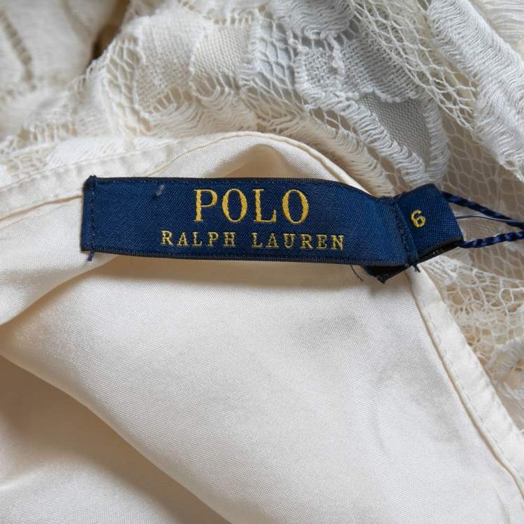 Pre Owned Polo Ralph Lauren Off White Lace Maxi Skirt M