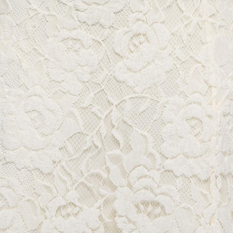 Pre Owned Polo Ralph Lauren Off White Lace Maxi Skirt M