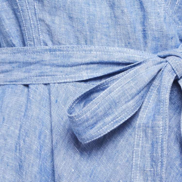 Pre Owned Polo Ralph Lauren Blue Linen Wrap Dress S