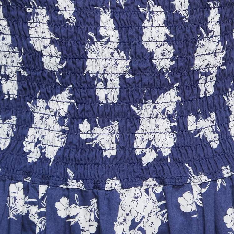 Pre Owned Polo Ralph Lauren Blue Floral Printed Cotton Smocked Maxi Dress M