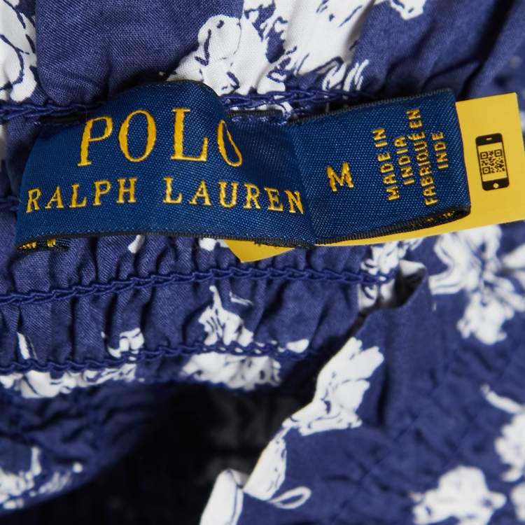 Pre Owned Polo Ralph Lauren Blue Floral Printed Cotton Smocked Maxi Dress M