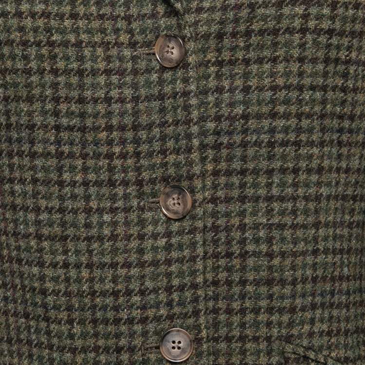 Pre Owned Polo Ralph Lauren Green Houndstooth Wool Button Front Blazer M