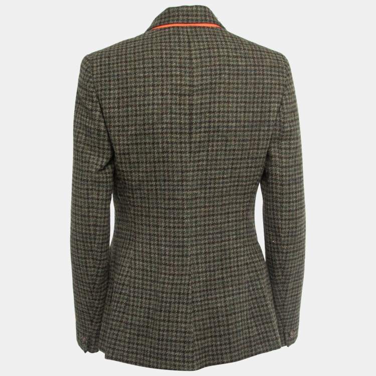 Pre Owned Polo Ralph Lauren Green Houndstooth Wool Button Front Blazer M