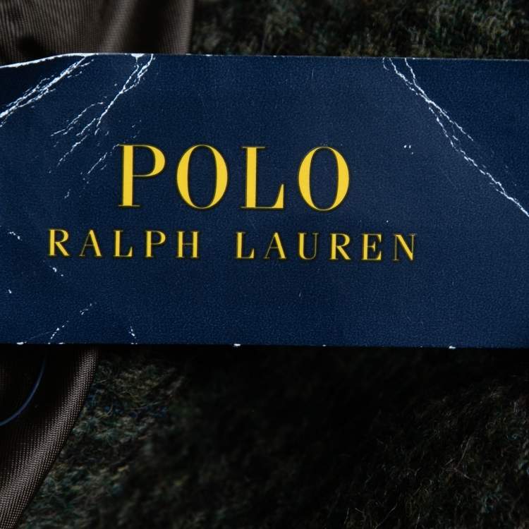 Pre Owned Polo Ralph Lauren Green Houndstooth Wool Button Front Blazer M