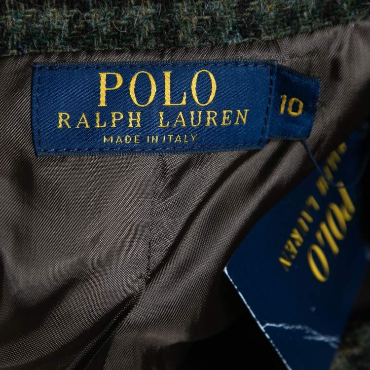 Pre Owned Polo Ralph Lauren Green Houndstooth Wool Button Front Blazer M