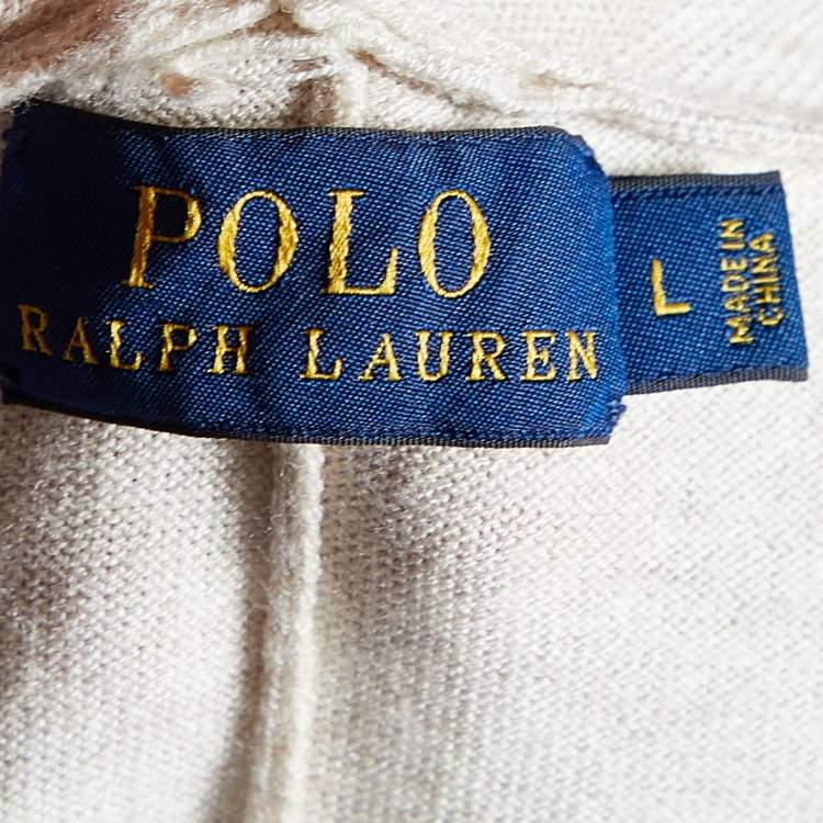 Pre Owned Polo Ralph Lauren Cream Knit Open Front Shrug L