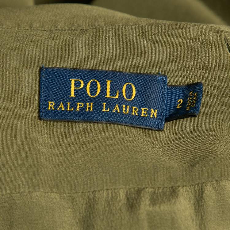 Pre Owned Polo Ralph Lauren Green Silk Button Front Belted Midi Dress S