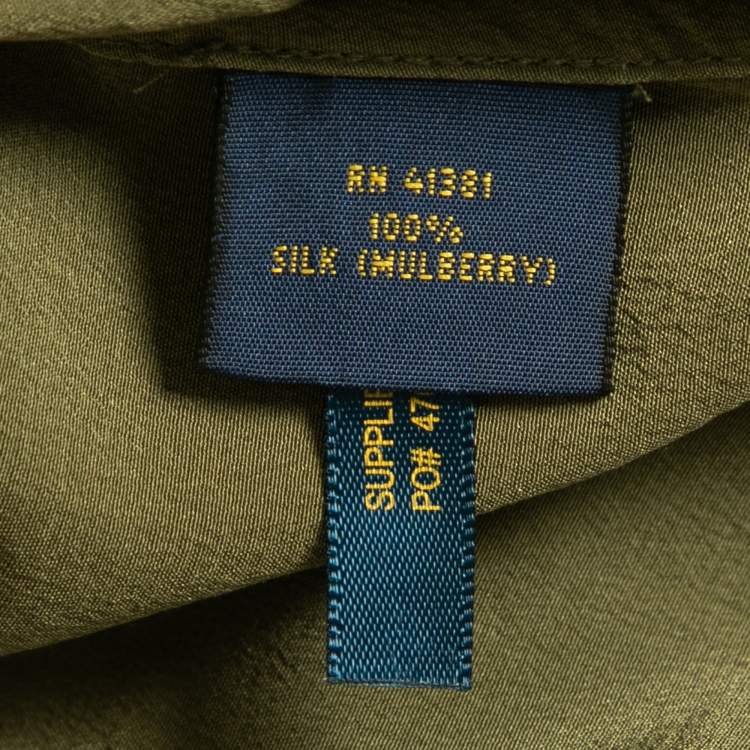 Pre Owned Polo Ralph Lauren Green Silk Button Front Belted Midi Dress S