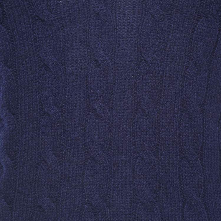 Pre Owned Polo Ralph Lauren Navy Blue Wool V-Neck Sweater XS