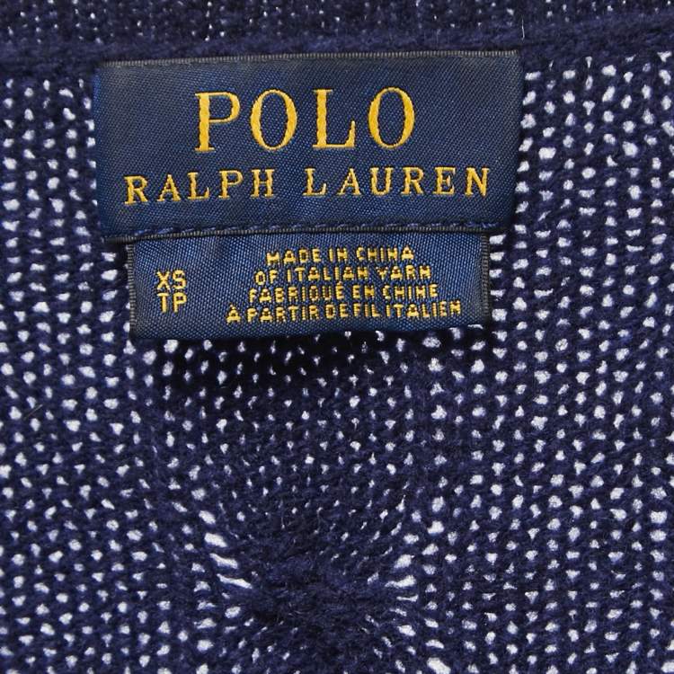Pre Owned Polo Ralph Lauren Navy Blue Wool V-Neck Sweater XS
