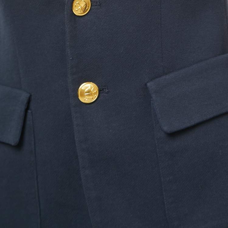 Pre Owned Polo Ralph Lauren Navy Blue Crest Embroidered Cotton Blend Single Breasted Blazer S
