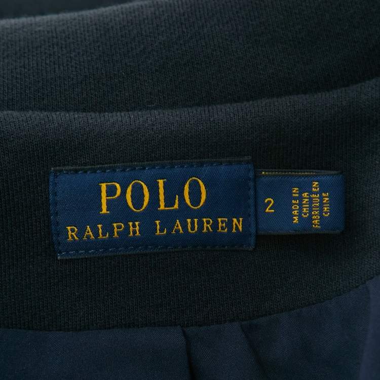 Pre Owned Polo Ralph Lauren Navy Blue Crest Embroidered Cotton Blend Single Breasted Blazer S