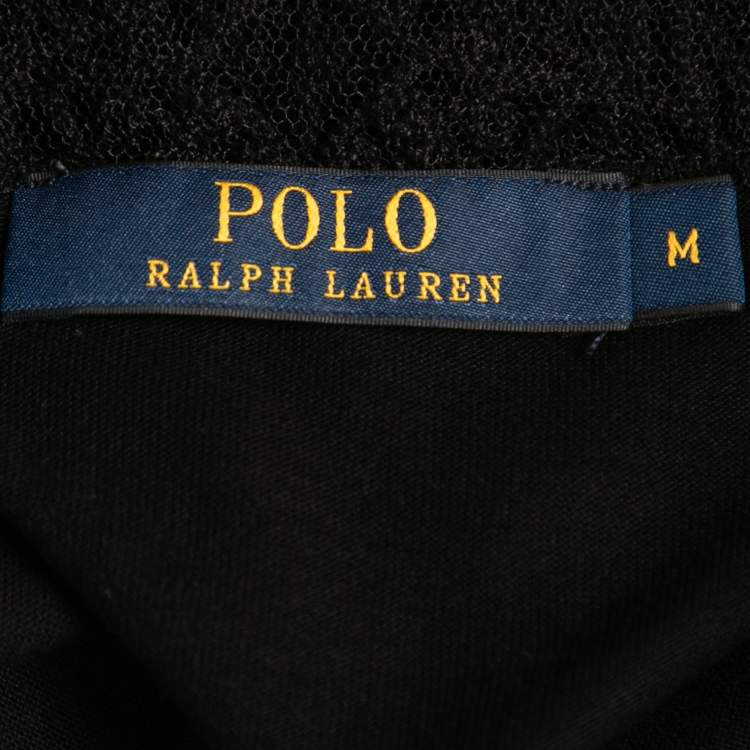 Pre Owned Polo Ralph Lauren Black Knit Lace Detail Short Sleeve Top M