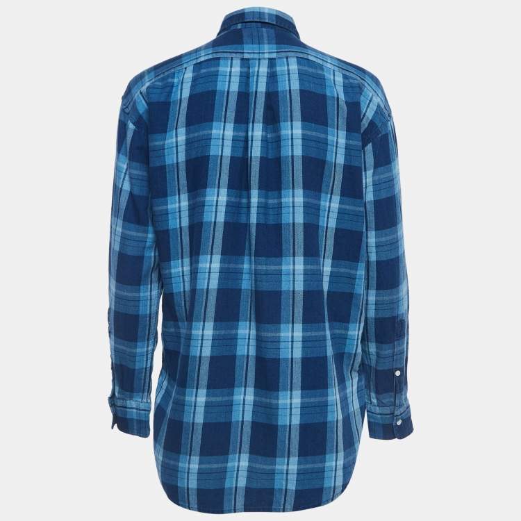 Polo Ralph Lauren Blue Plaid Cotton Button Front Full Sleeve