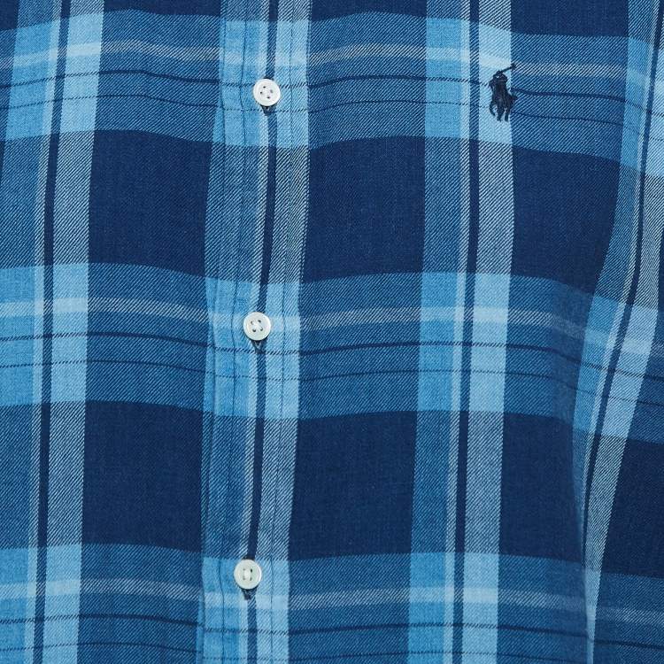 Pre Owned Polo Ralph Lauren Blue Plaid Cotton Button Front Full Sleeve Shirt S