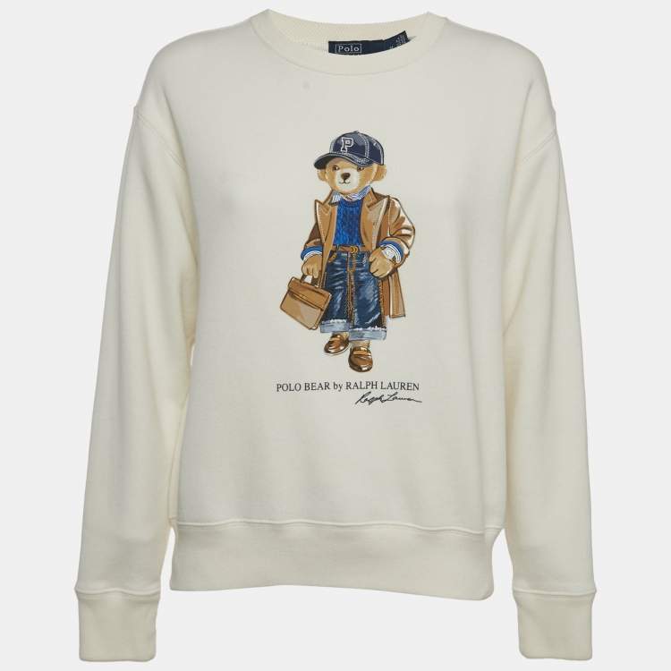 Pre Owned Polo Ralph Lauren White Bear Print Cotton-Blend Sweatshirt M