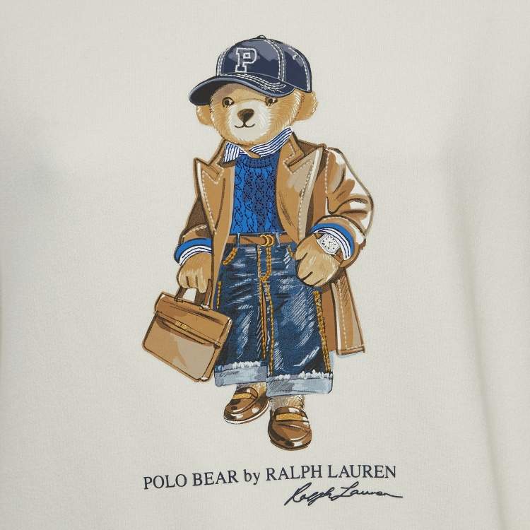 Pre Owned Polo Ralph Lauren White Bear Print Cotton-Blend Sweatshirt M