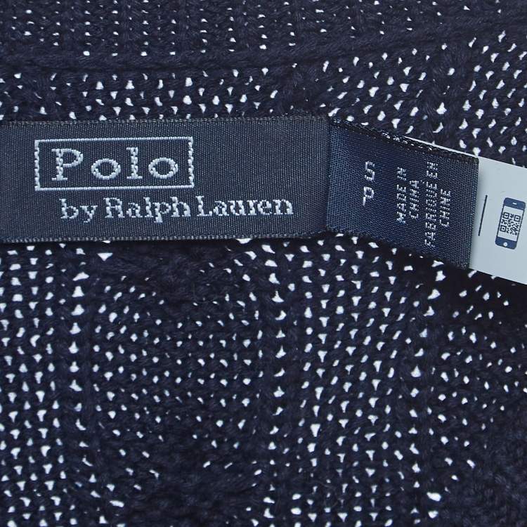 Pre Owned Polo Ralph Lauren Navy Blue Cable-Knit Cotton Crewneck Cardigan 
