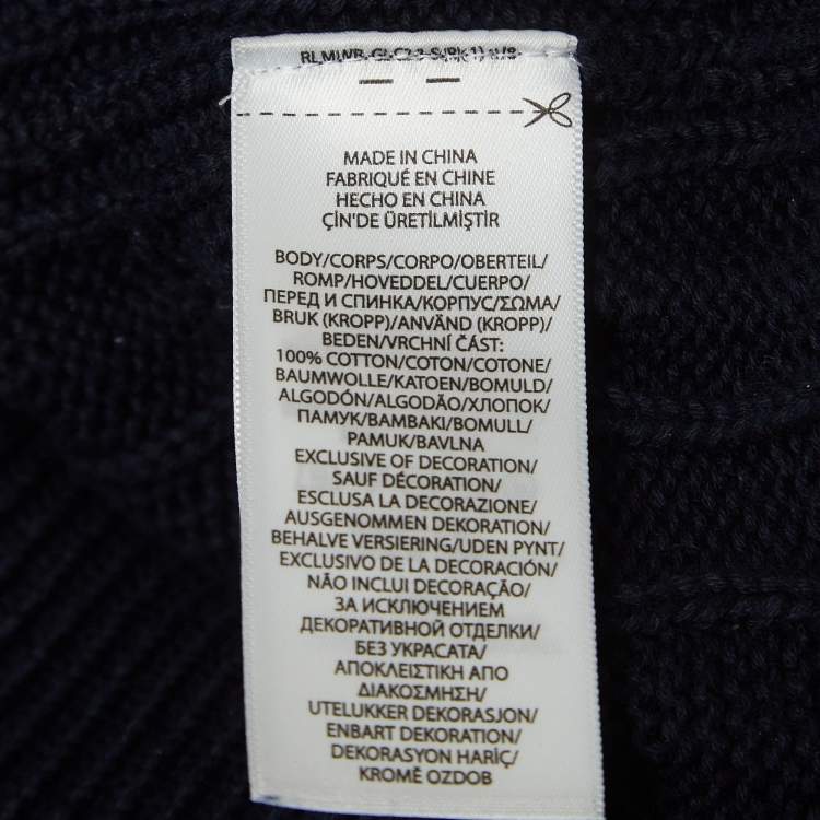Pre Owned Polo Ralph Lauren Navy Blue Cable-Knit Cotton Crewneck Cardigan 