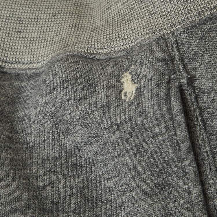 Pre Owned Polo Ralph Lauren Grey Logo Embroidered Fleece Cotton Track Pants M