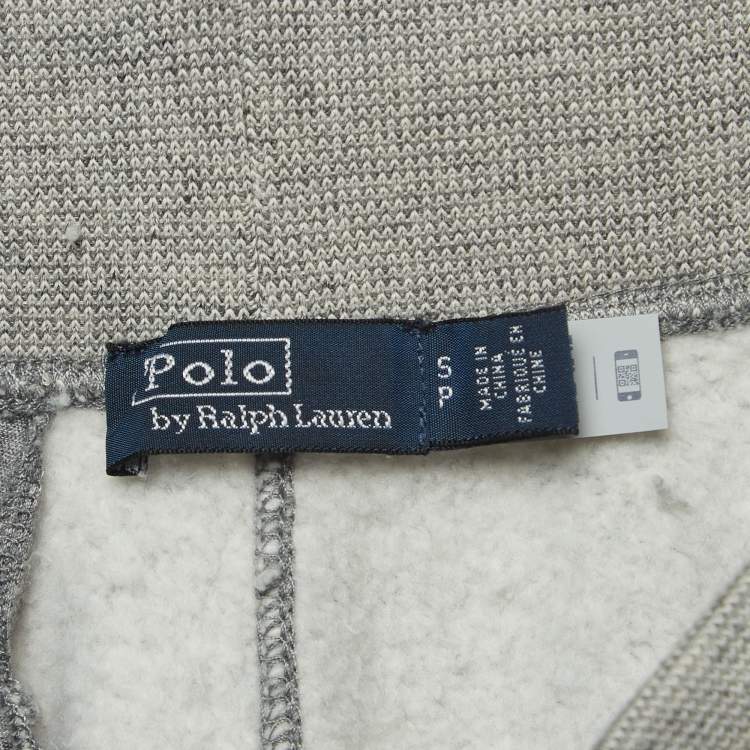 Pre Owned Polo Ralph Lauren Grey Logo Embroidered Fleece Cotton Track Pants M
