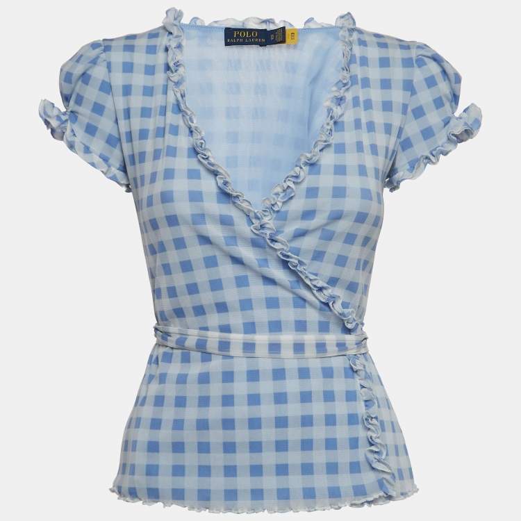 Pre Owned Polo Ralph Lauren Blue Striped Nylon Wrap Top XS