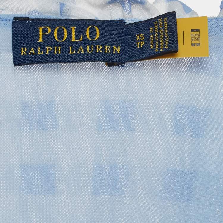 Pre Owned Polo Ralph Lauren Blue Striped Nylon Wrap Top XS