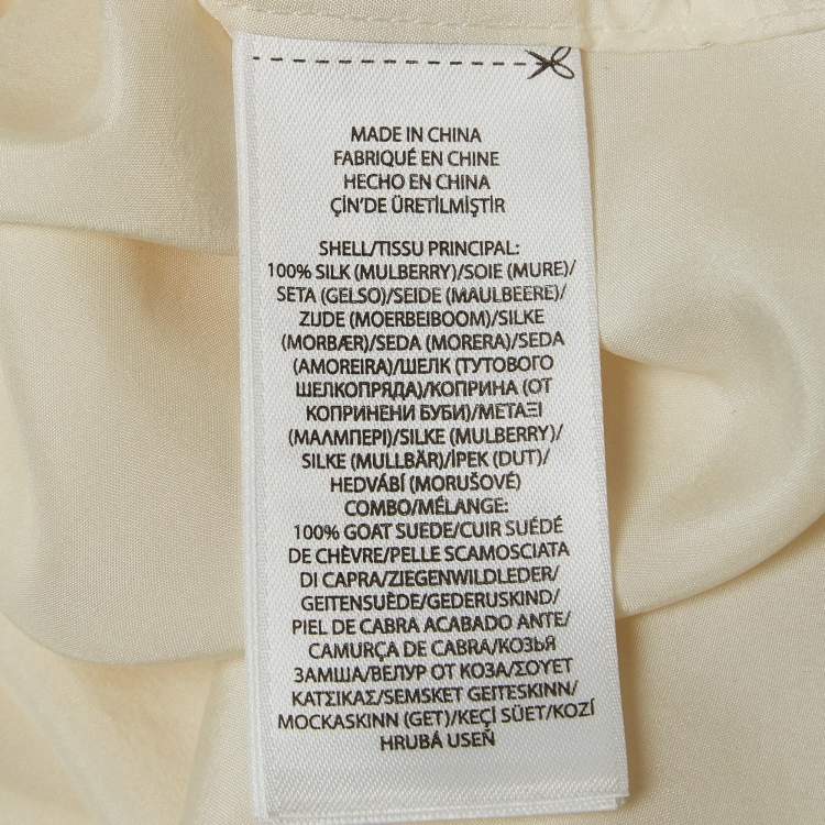 Pre Owned Polo Ralph Lauren Cream Silk and Suede Fringe Shirt Oversized M