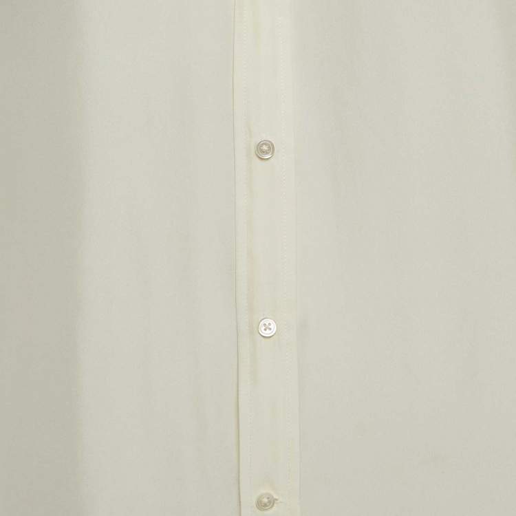 Pre Owned Polo Ralph Lauren Cream Silk and Suede Fringe Shirt Oversized M