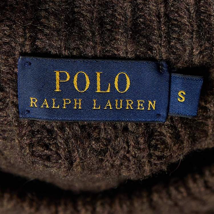 Pre Owned Polo Ralph Lauren Khaki Green Merino & Alpaca Cable Knit Sweater S