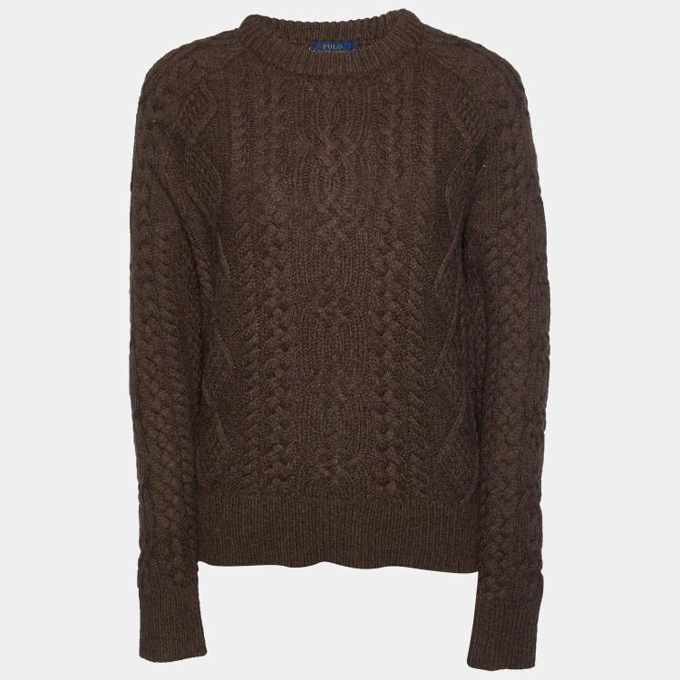 Pre Owned Polo Ralph Lauren Khaki Green Merino & Alpaca Cable Knit Sweater S