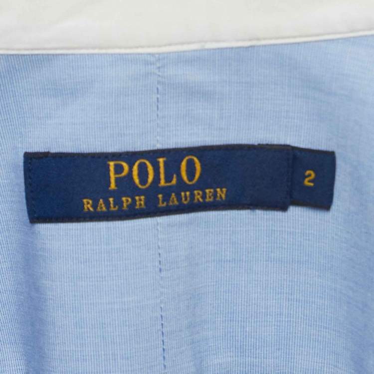 Pre Owned Polo Ralph Lauren Blue Cotton Button Front Belted Dress S