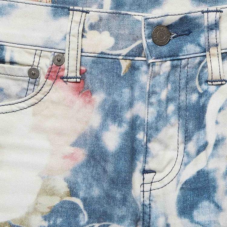 Pre Owned Polo Ralph Lauren Blue Floral Print Stretch Denim Jeans S Waist 27"