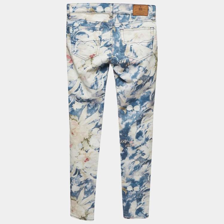 Pre Owned Polo Ralph Lauren Blue Floral Print Stretch Denim Jeans S Waist 27"
