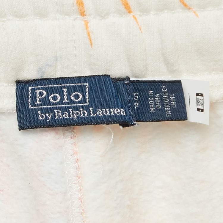 Pre Owned Polo Ralph Lauren White Graphic Print Fleece Athletic Trousers S