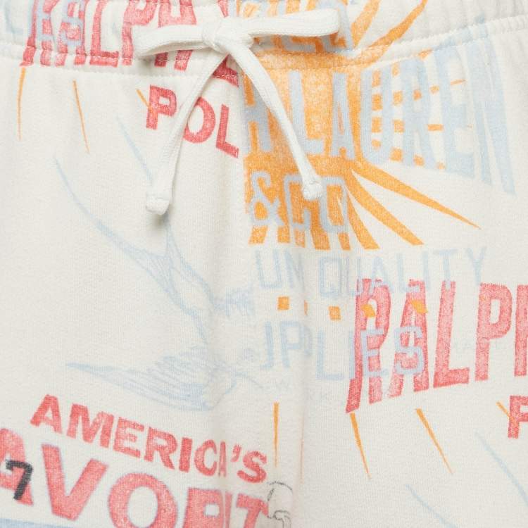 Pre Owned Polo Ralph Lauren White Graphic Print Fleece Athletic Trousers S