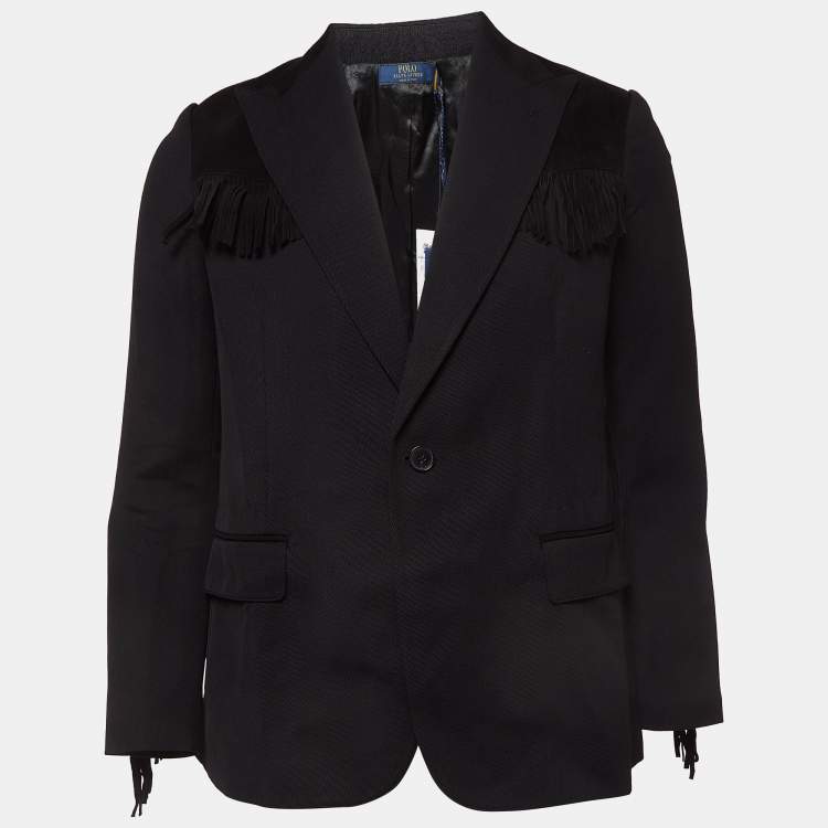 Pre Owned Polo Ralph Lauren Black Wool Fringe-Trim Blazer M