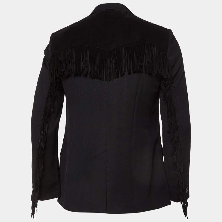 Pre Owned Polo Ralph Lauren Black Wool Fringe-Trim Blazer M