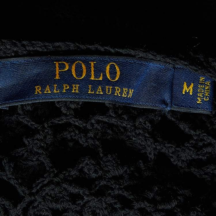 Pre Owned Polo Ralph Lauren Black Patterned Crochet Top M