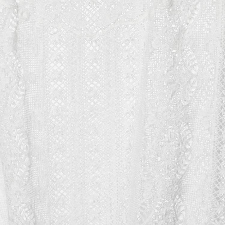 Pre Owned Polo Ralph Lauren White Lace V-Neck Blouse M